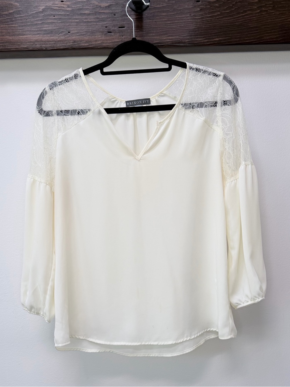 Brixon Ivy Cream Lace-Yoke V-Neck Blouse